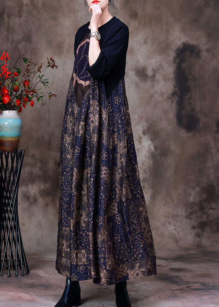 Stylish Purple O-Neck Asymmetrical Patchwork Print Silk Dress Long Sleeve - republicanstateiStylish Purple O-Neck Asymmetrical Patchwork Print Silk Dress Long Sleeve - republicanstatei