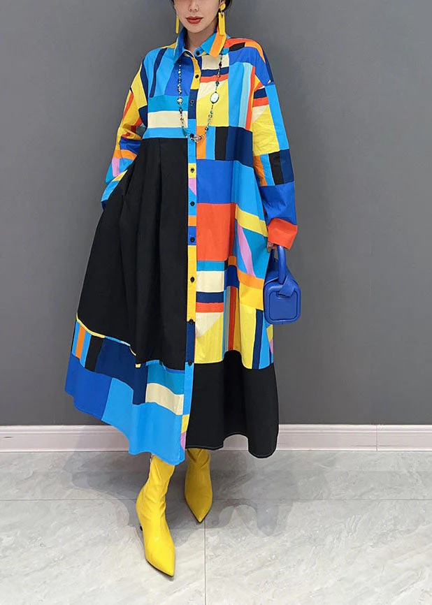 Stylish Blue Oversized Patchwork Exra Large Hem Cotton Shirt Dress Spring - republicanstateiStylish Blue Oversized Patchwork Exra Large Hem Cotton Shirt Dress Spring - republicanstatei