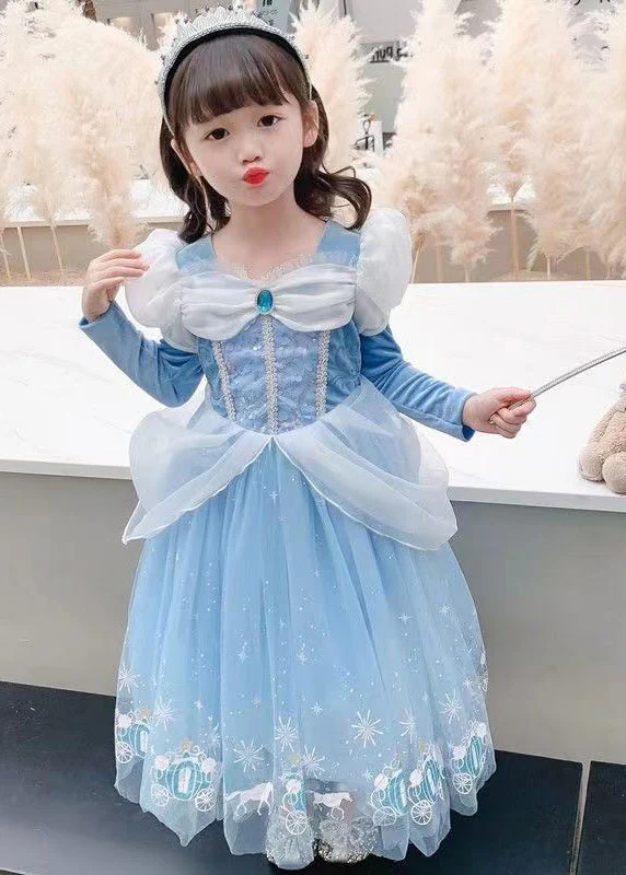 Fine Blue Wrinkled Cartoon Patchwork Tulle Kids Girls Princess Dress Fall - republicanstateiFine Blue Wrinkled Cartoon Patchwork Tulle Kids Girls Princess Dress Fall - republicanstatei