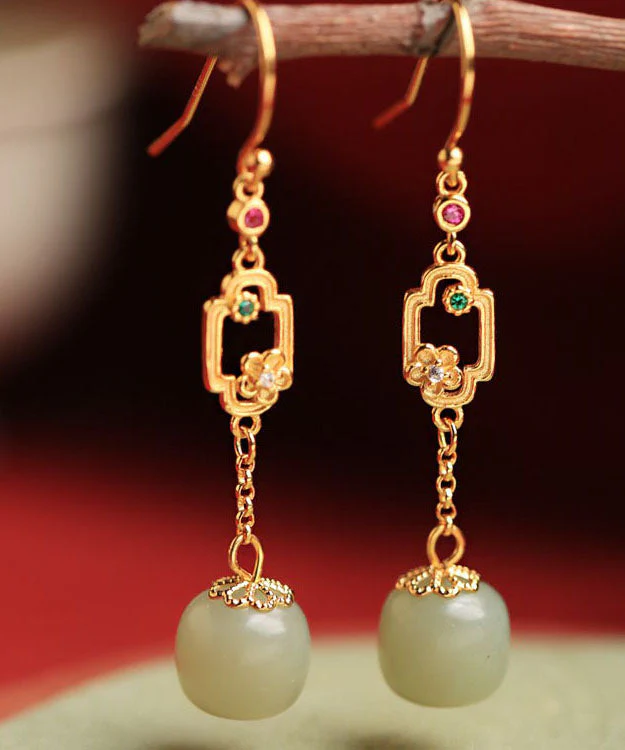 Vintage Cyan Sterling Silver Overgild Inlaid Gem Stone Jade Drop Earrings - republicanstateiVintage Cyan Sterling Silver Overgild Inlaid Gem Stone Jade Drop Earrings - republicanstatei