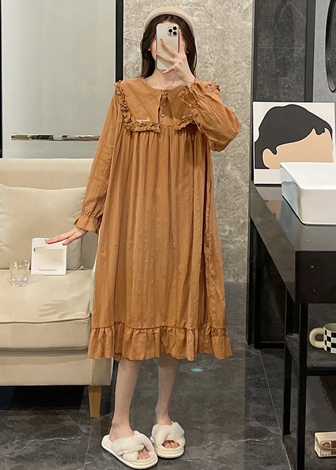 Loose Orange Sailor Collar Patchwork Wrinkled Solid Cotton Maxi Dress Long Sleeve - republicanstateiLoose Orange Sailor Collar Patchwork Wrinkled Solid Cotton Maxi Dress Long Sleeve - republicanstatei