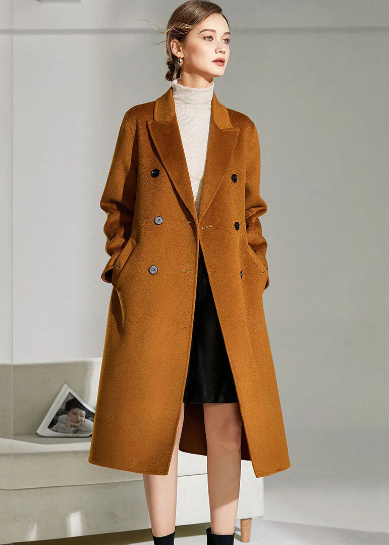 Boho Caramel Peter Pan Collar Sashes Woolen Double Breasted Coat Winter - republicanstateiBoho Caramel Peter Pan Collar Sashes Woolen Double Breasted Coat Winter - republicanstatei