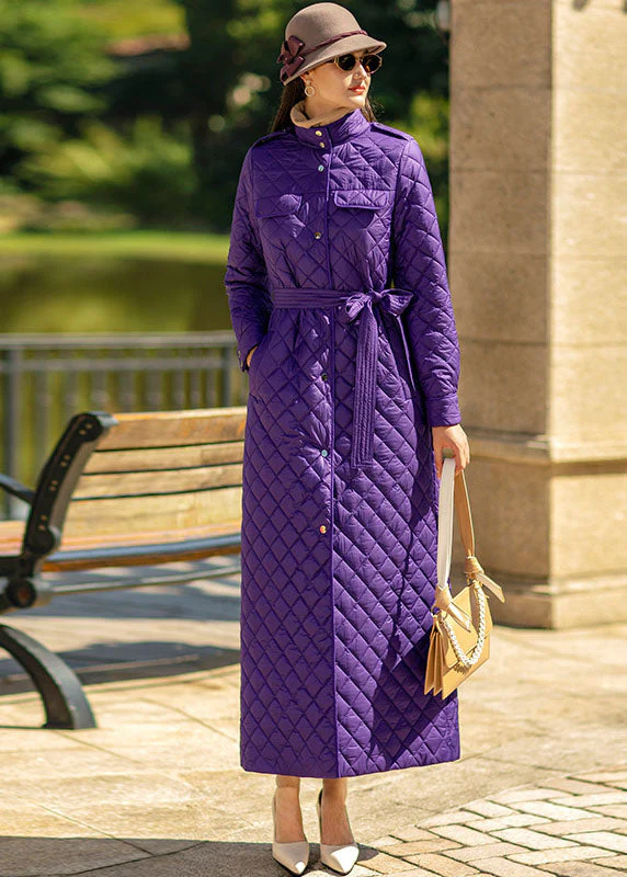 Fine Purple Stand Collar Sashes Lengthen Fine Cotton Filled Puffer Jacket Winter - republicanstateiFine Purple Stand Collar Sashes Lengthen Fine Cotton Filled Puffer Jacket Winter - republicanstatei