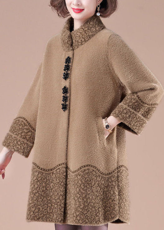 Women Camel Stand Collar Pockets Print Mink Hair Knitted Jackets Winter - republicanstateiWomen Camel Stand Collar Pockets Print Mink Hair Knitted Jackets Winter - republicanstatei