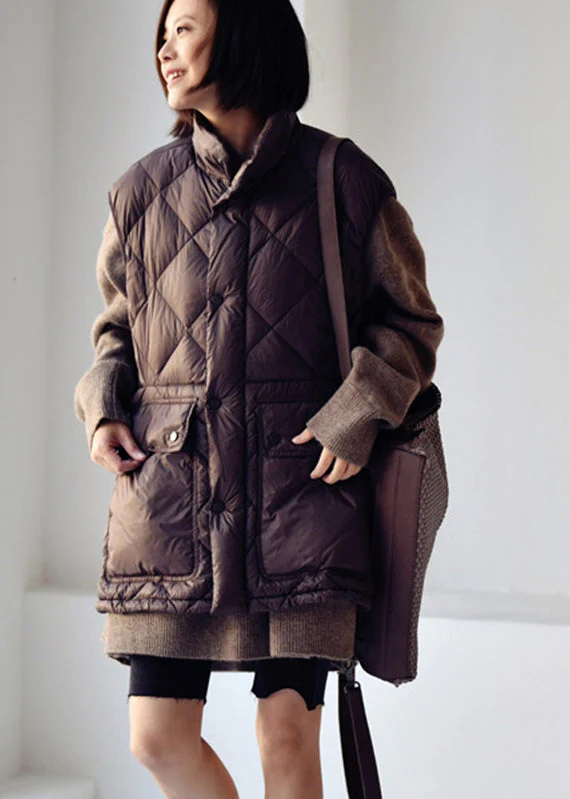 Slim Fit Chocolate Colour Stand Collar Drawstring Button Low High Design Duck Down Filled Waistcoat Winter - republicanstateiSlim Fit Chocolate Colour Stand Collar Drawstring Button Low High Design Duck Down Filled Waistcoat Winter - republicanstatei