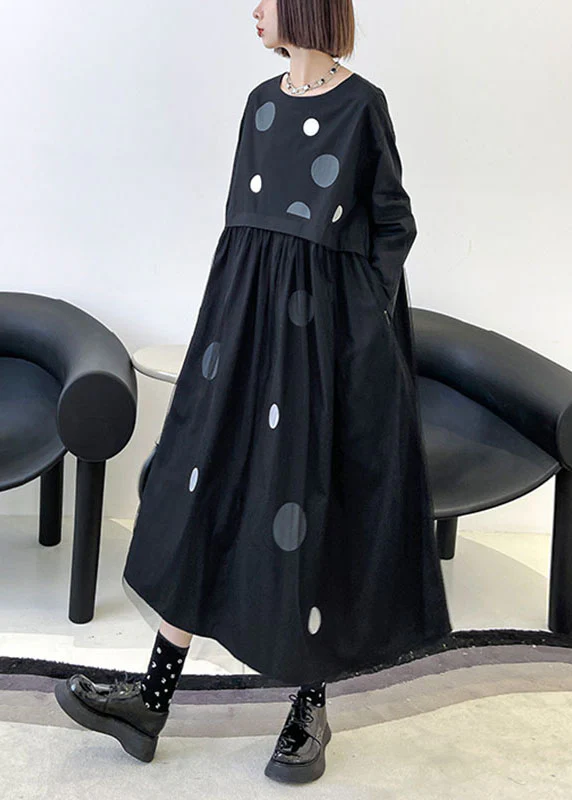 Art Black Pockets Patchwork Tulle Print Fall Vacation Dresses Long sleeve - republicanstateiArt Black Pockets Patchwork Tulle Print Fall Vacation Dresses Long sleeve - republicanstatei