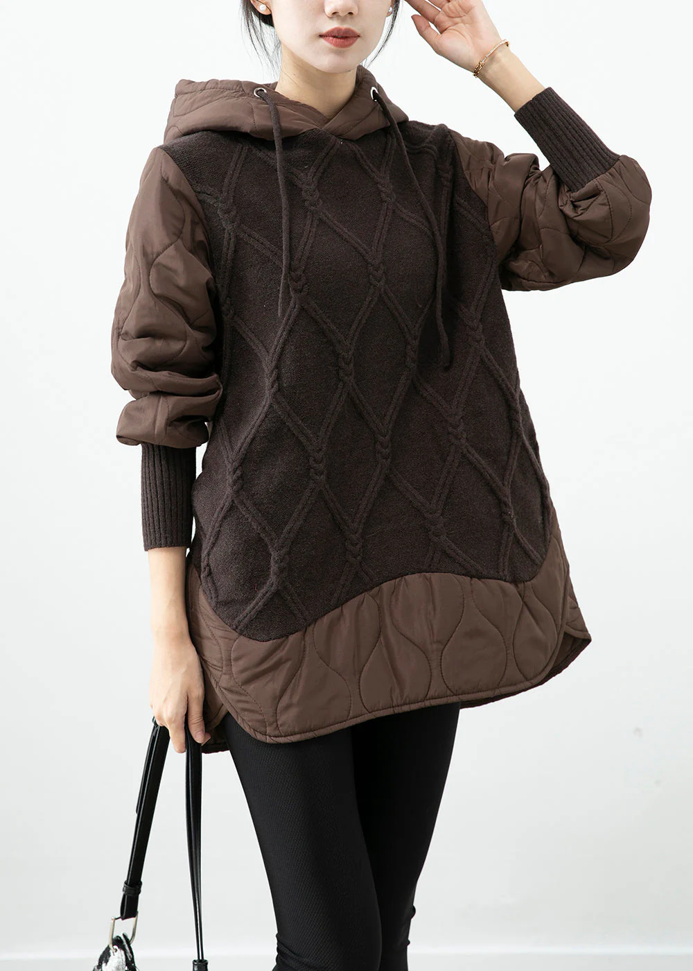 Chocolate Patchwork Knit Fine Cotton Filled Pullover Streetwear Dress Hooded Winter - republicanstateiChocolate Patchwork Knit Fine Cotton Filled Pullover Streetwear Dress Hooded Winter - republicanstatei