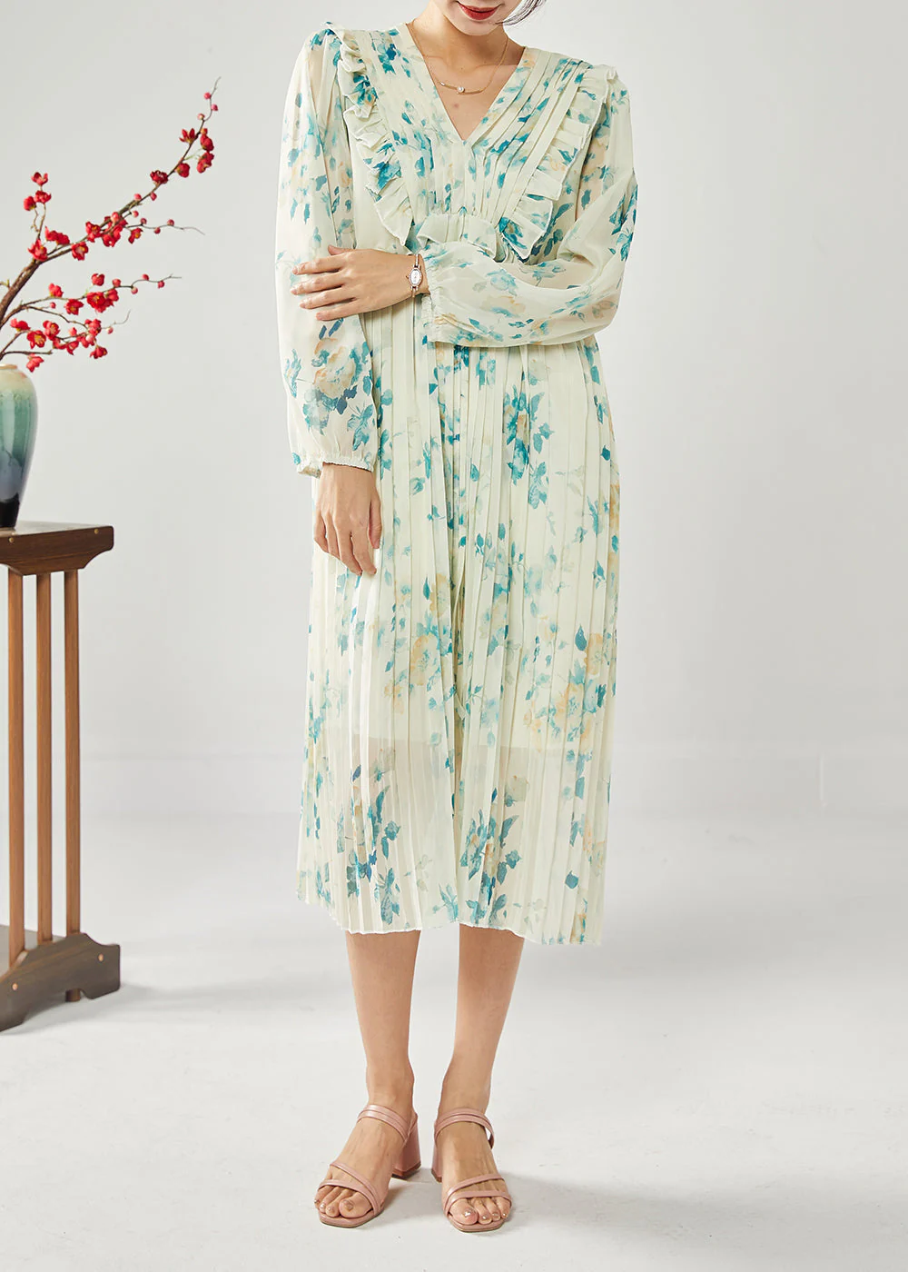 Plus Size Blue Print Patchwork Ruffles Wrinkled Chiffon Long Dress Spring - republicanstateiPlus Size Blue Print Patchwork Ruffles Wrinkled Chiffon Long Dress Spring - republicanstatei