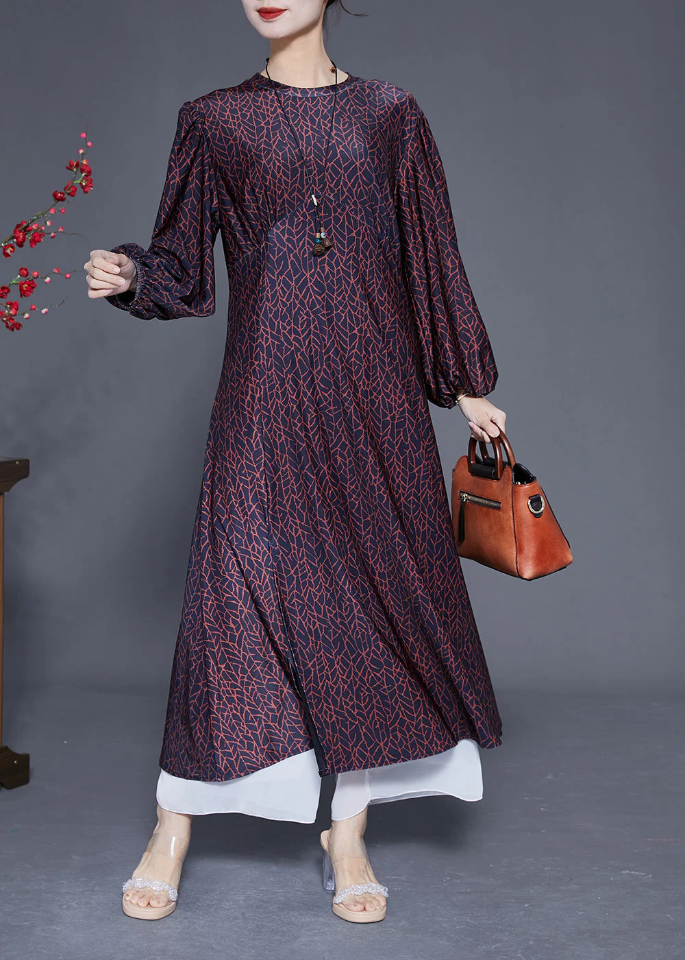 Handmade Black O-Neck Patchwork Print Wrinkled Silk Dress Lantern Sleeve - republicanstateiHandmade Black O-Neck Patchwork Print Wrinkled Silk Dress Lantern Sleeve - republicanstatei