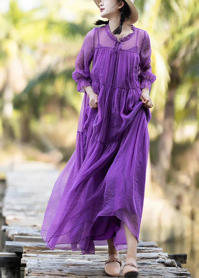 DIY Purple O-Neck Neck Tie Patchwork Chiffon Long Holiday Dresses Spring - republicanstateiDIY Purple O-Neck Neck Tie Patchwork Chiffon Long Holiday Dresses Spring - republicanstatei