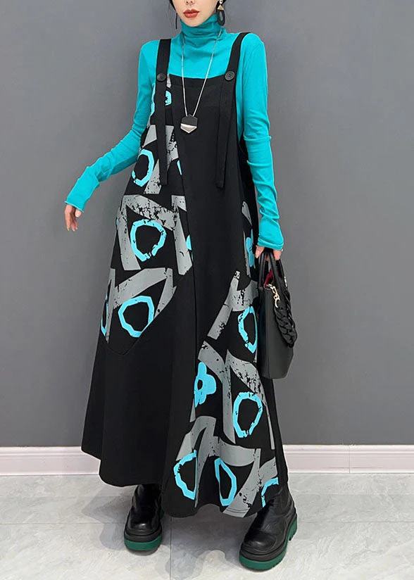 Women Black Asymmetrical Design Patchwork Print Cotton Strap Dress Spring - republicanstateiWomen Black Asymmetrical Design Patchwork Print Cotton Strap Dress Spring - republicanstatei