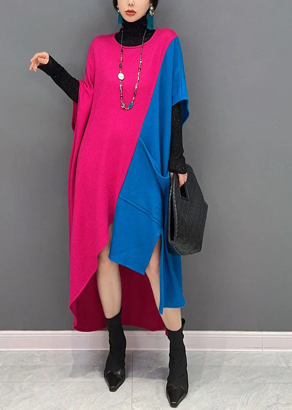 Original Design Colorblock O-Neck Asymmetrical Patchwork Cotton Long Dresses Spring - republicanstateiOriginal Design Colorblock O-Neck Asymmetrical Patchwork Cotton Long Dresses Spring - republicanstatei