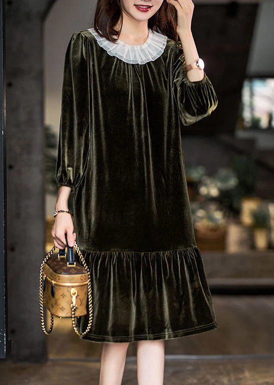 Bohemian Blackish Green Ruffled Patchwork Silk Velour Maxi Dresses Winter - republicanstateiBohemian Blackish Green Ruffled Patchwork Silk Velour Maxi Dresses Winter - republicanstatei