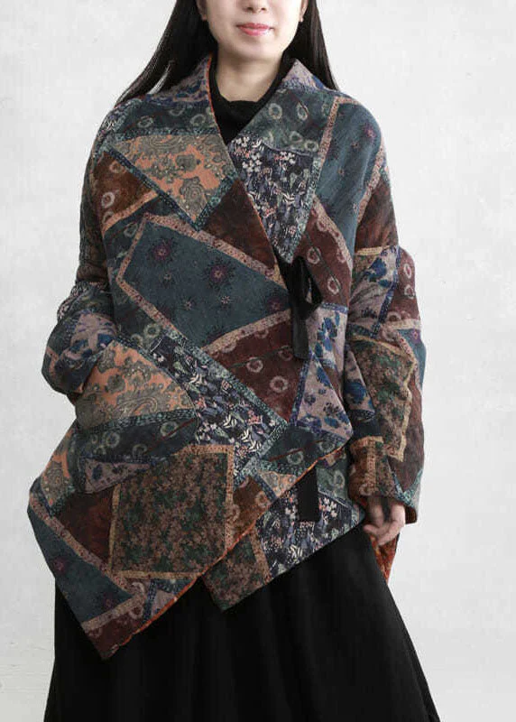 Plus Size Green Asymmetrical Design Print Fine Cotton Filled Coats Winter - republicanstateiPlus Size Green Asymmetrical Design Print Fine Cotton Filled Coats Winter - republicanstatei