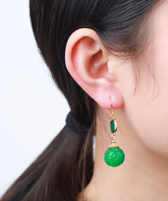Original Design Green Sterling Silver Overgild Inlaid Gem Stone Jade Drop Earrings - republicanstateiOriginal Design Green Sterling Silver Overgild Inlaid Gem Stone Jade Drop Earrings - republicanstatei