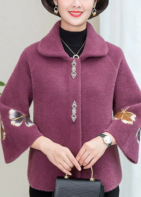 Light Purple Mink Hair Knitted Jackets Square Collar Embroideried Winter - republicanstateiLight Purple Mink Hair Knitted Jackets Square Collar Embroideried Winter - republicanstatei