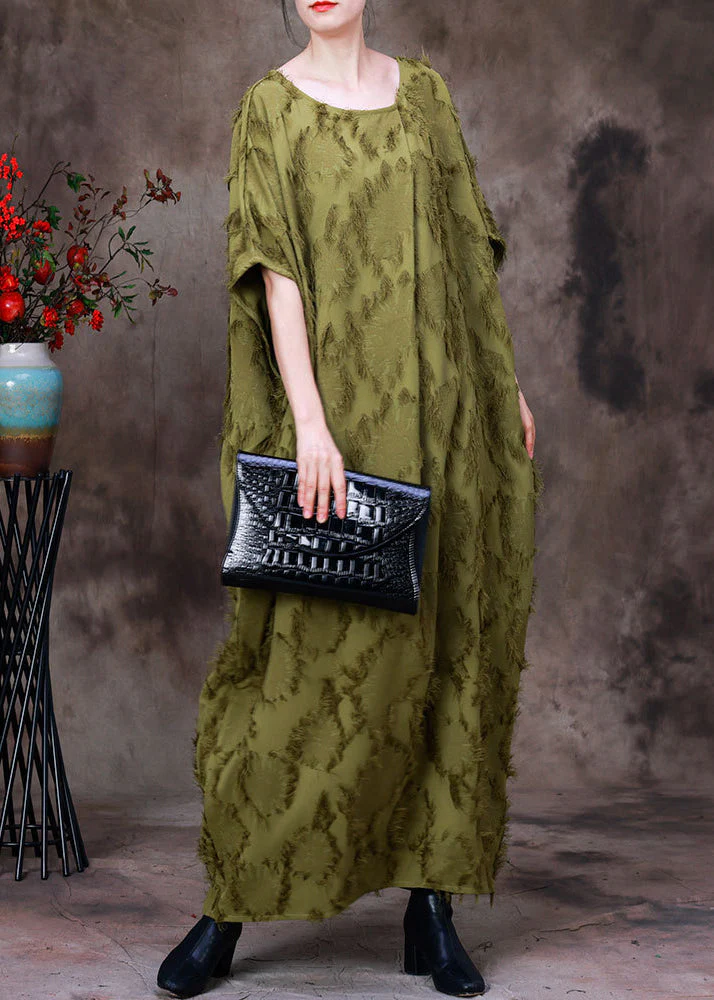 Plus Size Green O-Neck Asymmetrical Print Woolen Long Dress Batwing Sleeve - republicanstateiPlus Size Green O-Neck Asymmetrical Print Woolen Long Dress Batwing Sleeve - republicanstatei