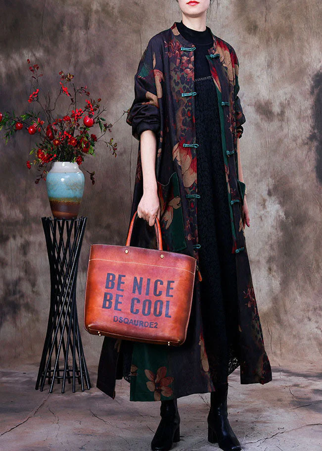 Bohemian Green Print Patchwork Side Open Oriental Button Cotton Trench Coat Long Sleeve - republicanstateiBohemian Green Print Patchwork Side Open Oriental Button Cotton Trench Coat Long Sleeve - republicanstatei