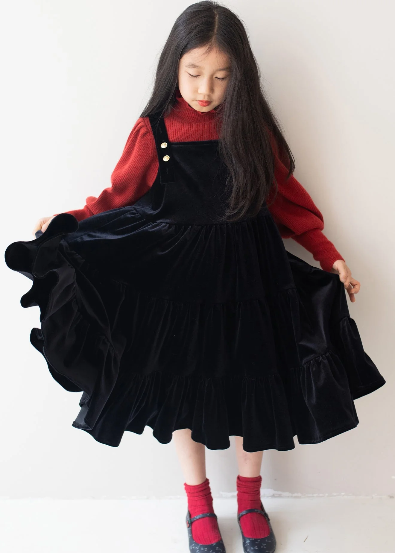 New Black Wrinkled Patchwork Silk Velour Kids Girls Long Dresses Fall - republicanstateiNew Black Wrinkled Patchwork Silk Velour Kids Girls Long Dresses Fall - republicanstatei