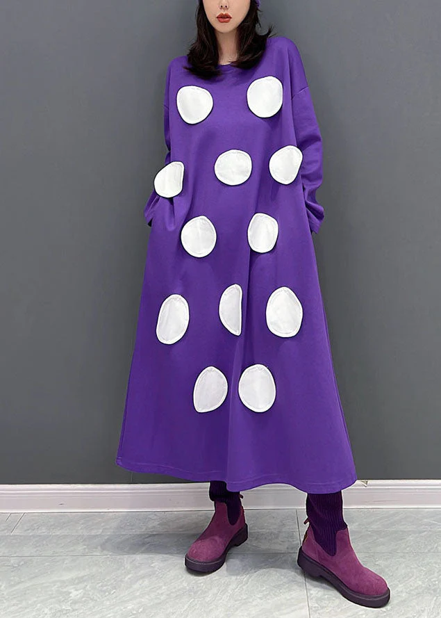 Modern Purple Oversized Dot Applique Cotton Pullover Sweatshirt Dresses Fall - republicanstateiModern Purple Oversized Dot Applique Cotton Pullover Sweatshirt Dresses Fall - republicanstatei