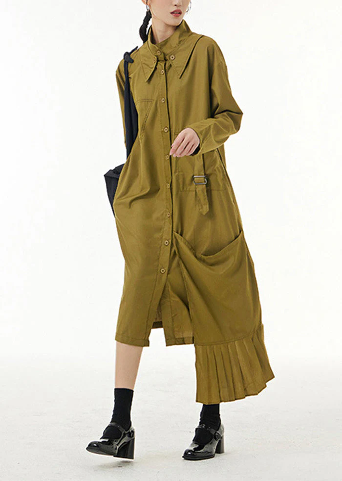 Original Design Green Stand Collar Asymmetrical Patchwork Cotton Shirt Dress Spring - republicanstateiOriginal Design Green Stand Collar Asymmetrical Patchwork Cotton Shirt Dress Spring - republicanstatei