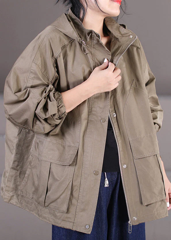 Style Chocolate Stand Collar Zippered Patchwork Button Pockets Hooded Coats Long Sleeve - republicanstateiStyle Chocolate Stand Collar Zippered Patchwork Button Pockets Hooded Coats Long Sleeve - republicanstatei