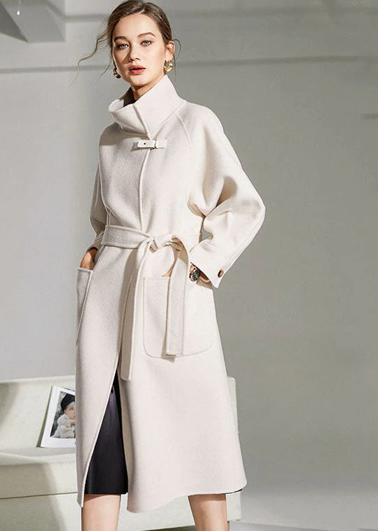 Beautiful White Stand Collar Pockets Slim Fit Woolen Warp Coat Winter - republicanstateiBeautiful White Stand Collar Pockets Slim Fit Woolen Warp Coat Winter - republicanstatei