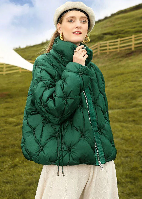 French Green Stand Collar Zip Up Wrinkled Fine Cotton Filled Parkas Winter - republicanstateiFrench Green Stand Collar Zip Up Wrinkled Fine Cotton Filled Parkas Winter - republicanstatei