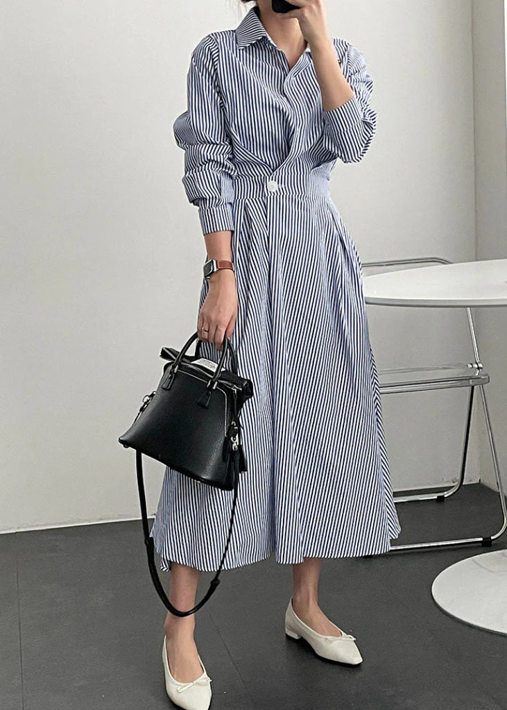 French Blue Striped Peter Pan Collar Patchwork Cotton Shirts Dress Spring - republicanstateiFrench Blue Striped Peter Pan Collar Patchwork Cotton Shirts Dress Spring - republicanstatei