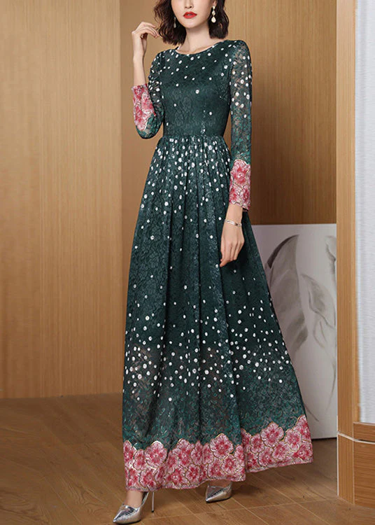 Novelty Green O-Neck Print Lace Patchwork Tunic Maxi Dress Long Sleeve - republicanstateiNovelty Green O-Neck Print Lace Patchwork Tunic Maxi Dress Long Sleeve - republicanstatei