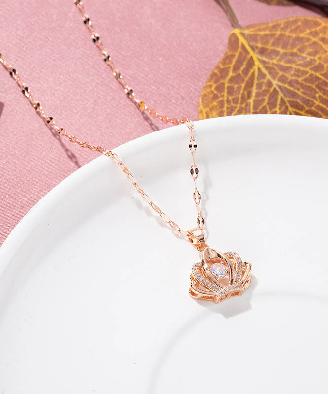 Elegant Rose Gold Copper Overgild Zircon 18K Gold Crown Pendant Necklace - republicanstateiElegant Rose Gold Copper Overgild Zircon 18K Gold Crown Pendant Necklace - republicanstatei