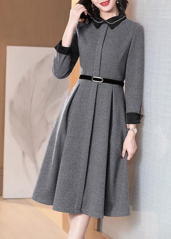 Handmade Grey Turn-down Collar Exra Large Hem Cotton Dresses Long Sleeve - republicanstateiHandmade Grey Turn-down Collar Exra Large Hem Cotton Dresses Long Sleeve - republicanstatei