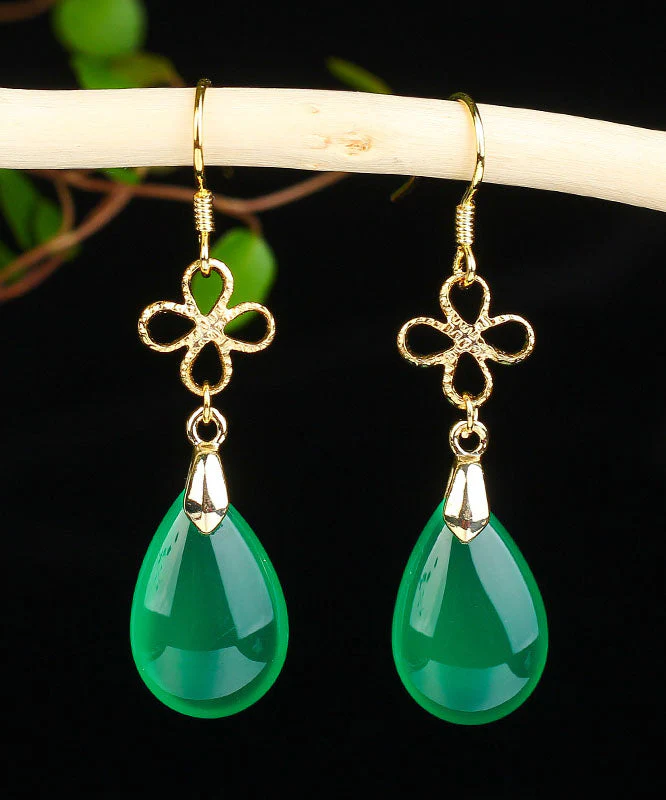 Style Green Sterling Silver Overgild Water Drop Chalcedony Drop Earrings - republicanstateiStyle Green Sterling Silver Overgild Water Drop Chalcedony Drop Earrings - republicanstatei