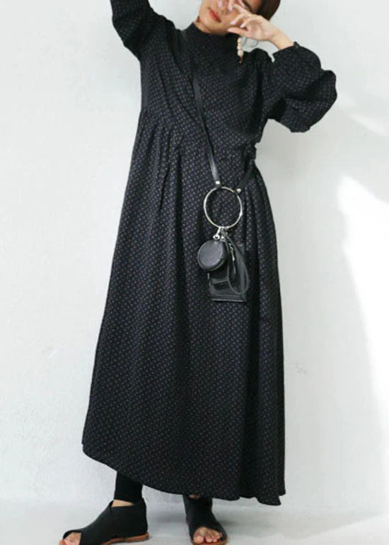 Loose Black Stand Collar Print Exra Large Hem Chiffon Maxi Dress Spring - republicanstateiLoose Black Stand Collar Print Exra Large Hem Chiffon Maxi Dress Spring - republicanstatei