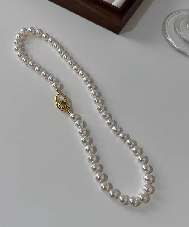Women White Sterling Silver Overgild Pearl Beading Graduated Bead Necklace - republicanstateiWomen White Sterling Silver Overgild Pearl Beading Graduated Bead Necklace - republicanstatei