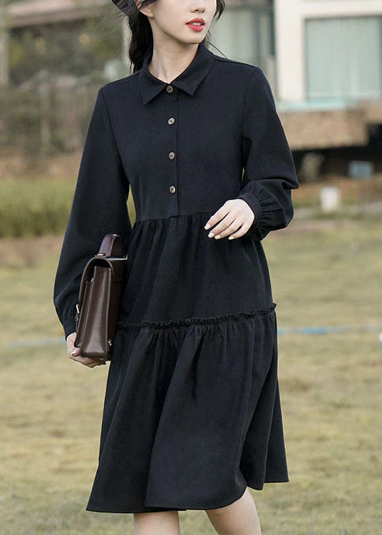 Diy Black Peter Pan Collar Patchwork Corduroy Vacation Dresses Long Sleeve - republicanstateiDiy Black Peter Pan Collar Patchwork Corduroy Vacation Dresses Long Sleeve - republicanstatei