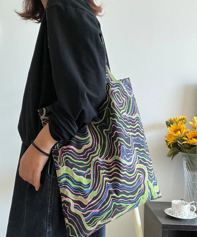 Elegant Black Colorful Stripes Print High-capacity Cotton Satchel Handbag - republicanstateiElegant Black Colorful Stripes Print High-capacity Cotton Satchel Handbag - republicanstatei
