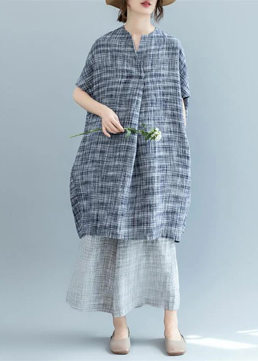stylish black Plaid natural linen dress oversize traveling dress 2018 Batwing Sleeve o neck baggy dresses - republicanstateistylish black Plaid natural linen dress oversize traveling dress 2018 Batwing Sleeve o neck baggy dresses - republicanstatei