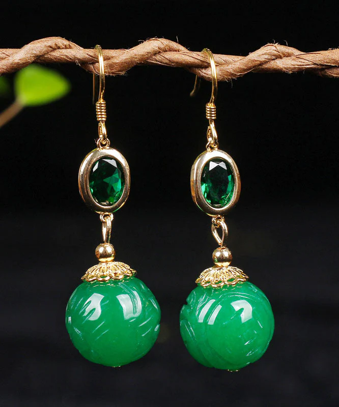 Original Design Green Sterling Silver Overgild Inlaid Gem Stone Jade Drop Earrings - republicanstateiOriginal Design Green Sterling Silver Overgild Inlaid Gem Stone Jade Drop Earrings - republicanstatei