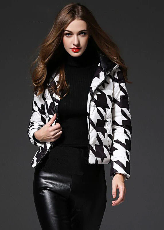 Fashion Black White Plaid Hooded Zippered Duck Down Puffer Jacket Winter - republicanstateiFashion Black White Plaid Hooded Zippered Duck Down Puffer Jacket Winter - republicanstatei