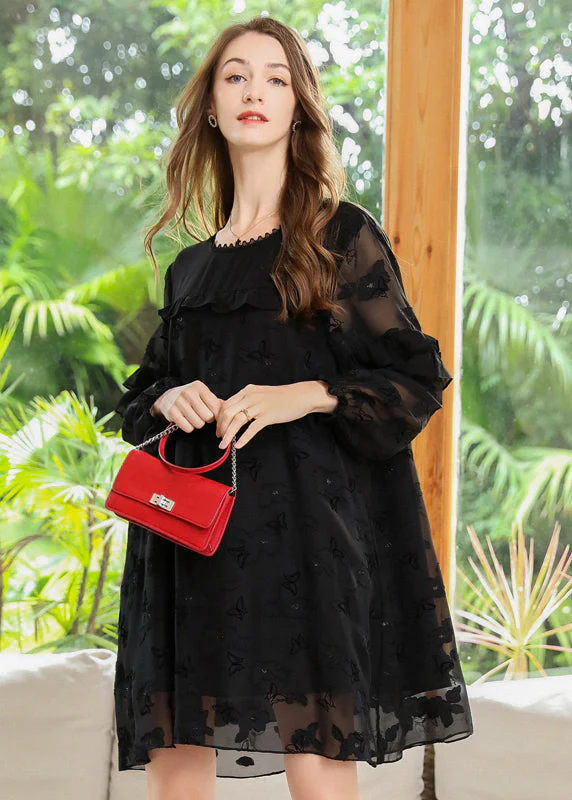 Boho Black Embroideried Patchwork Ruffles Chiffon Maxi Dresses Spring - republicanstateiBoho Black Embroideried Patchwork Ruffles Chiffon Maxi Dresses Spring - republicanstatei