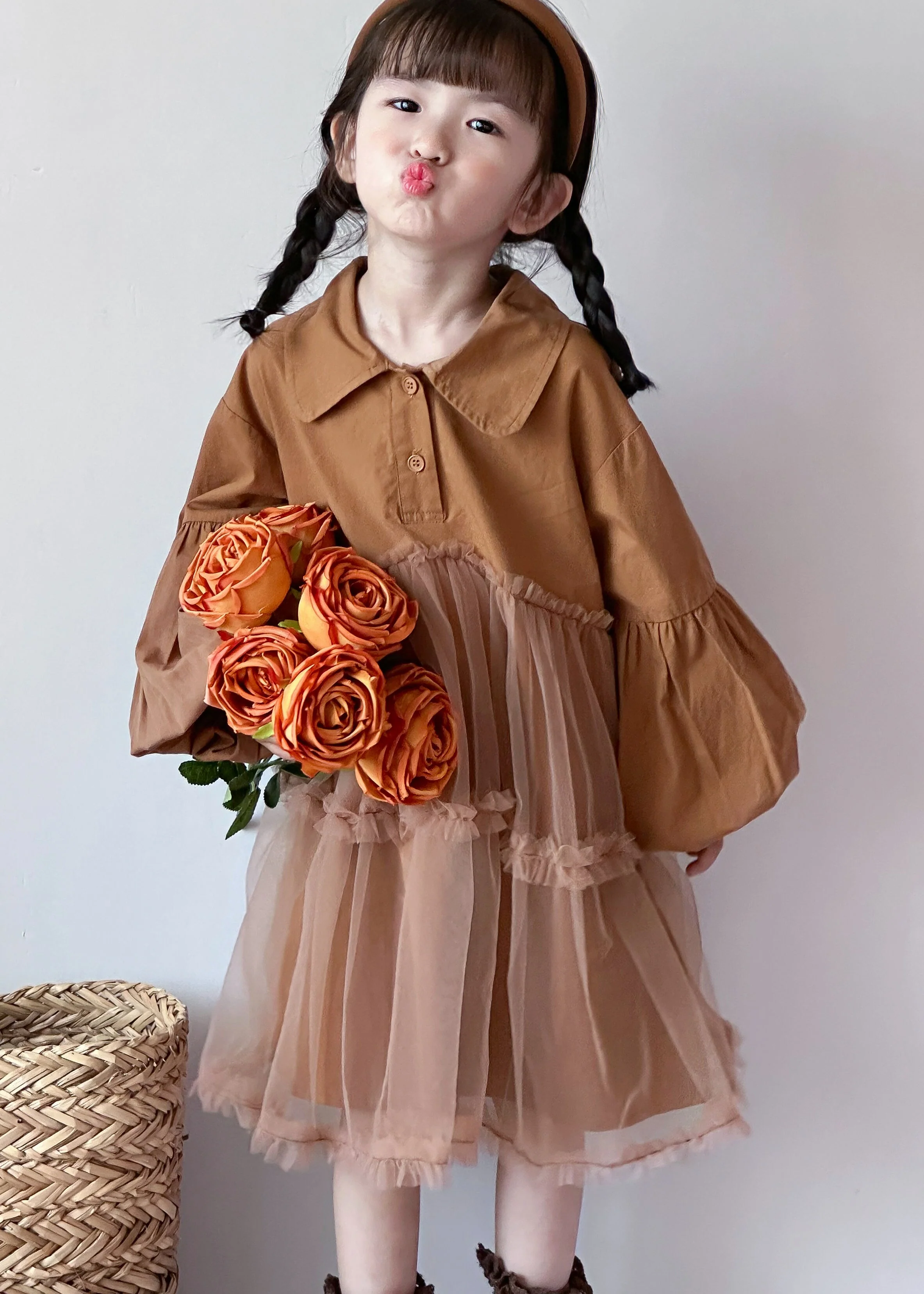 Boutique Caramel Peter Pan Collar Tulle Patchwork Cotton Baby Girls Dress Fall - republicanstateiBoutique Caramel Peter Pan Collar Tulle Patchwork Cotton Baby Girls Dress Fall - republicanstatei