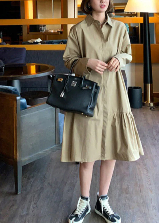 French Khaki Peter Pan Collar Asymmetrical Patchwork Maxi Dresses Long Sleeve - republicanstateiFrench Khaki Peter Pan Collar Asymmetrical Patchwork Maxi Dresses Long Sleeve - republicanstatei