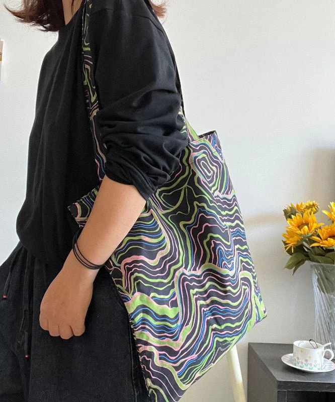 Elegant Black Colorful Stripes Print High-capacity Cotton Satchel Handbag - republicanstateiElegant Black Colorful Stripes Print High-capacity Cotton Satchel Handbag - republicanstatei