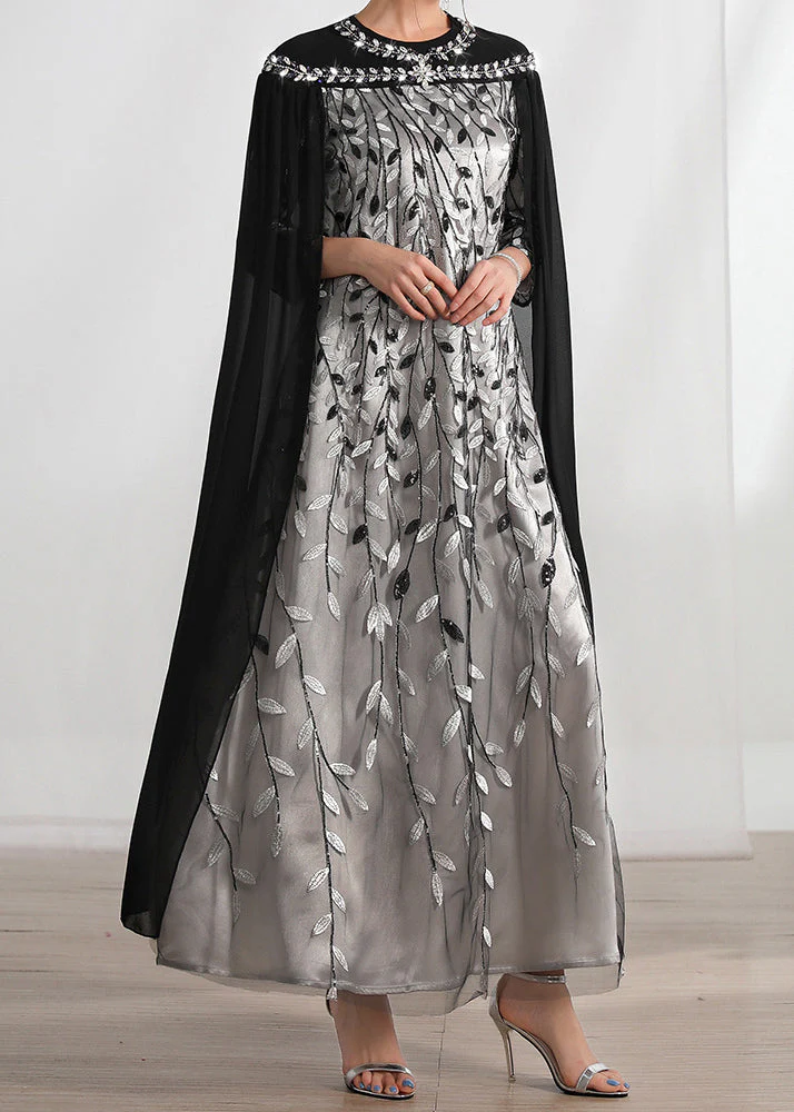 Organic Black White Patchwork Nail Bead Sequins Leaf Tulle Robe Dresses - republicanstateiOrganic Black White Patchwork Nail Bead Sequins Leaf Tulle Robe Dresses - republicanstatei