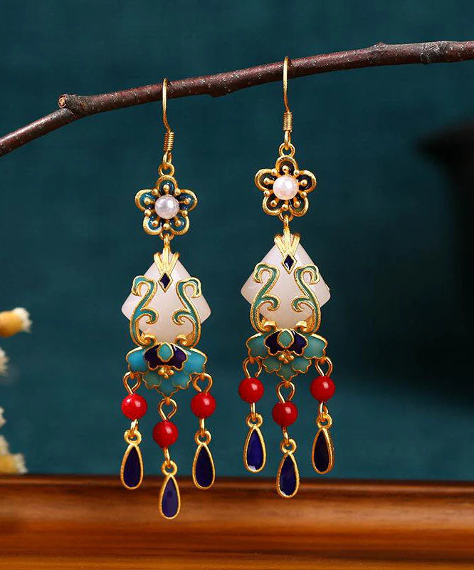 Regular Colorblock Copper Overgild Inlaid Gem Stone Jade Water Drop Drop Earrings - republicanstateiRegular Colorblock Copper Overgild Inlaid Gem Stone Jade Water Drop Drop Earrings - republicanstatei