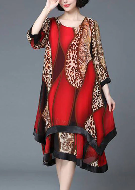 Stylish Red O-Neck Asymmetrical Print Patchwork Layered Maxi Dress Spring - republicanstateiStylish Red O-Neck Asymmetrical Print Patchwork Layered Maxi Dress Spring - republicanstatei