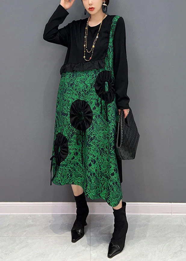 French Black Ruffled Patchwork Original Design Cotton Holiday Dress Spring - republicanstateiFrench Black Ruffled Patchwork Original Design Cotton Holiday Dress Spring - republicanstatei