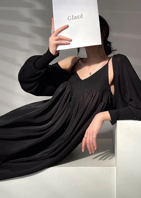Stylish Black Oversized Patchwork Wrinkled Cotton Spaghetti Strap Long Dresses Sleeveless - republicanstateiStylish Black Oversized Patchwork Wrinkled Cotton Spaghetti Strap Long Dresses Sleeveless - republicanstatei