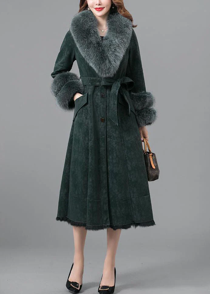 Green Rabbit Hair Collar Leather And Fur Parkas Lengthen Button Winter - republicanstateiGreen Rabbit Hair Collar Leather And Fur Parkas Lengthen Button Winter - republicanstatei
